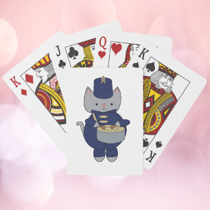 Gray Cat Marching Band Drummer Whimsical Animal  Playing Cards