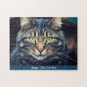 Gray Cat or Add Your Pet Photo Gift Giving Jigsaw Puzzle