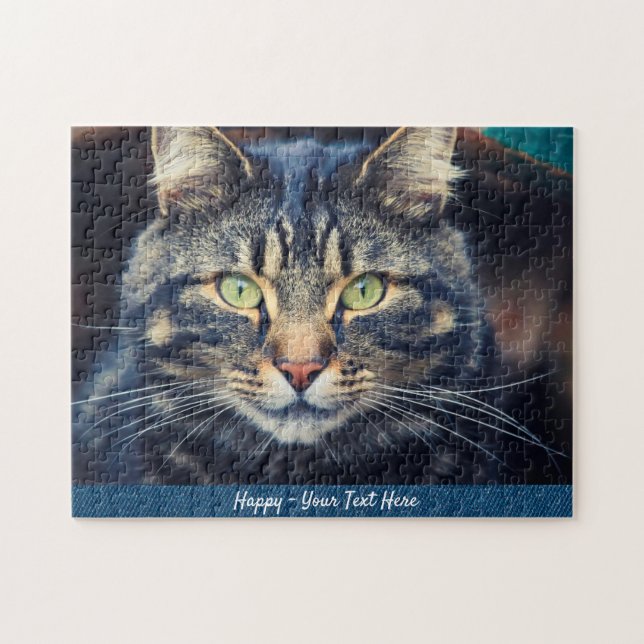 Gray Cat or Add Your Pet Photo Gift Giving Jigsaw Puzzle (Horizontal)