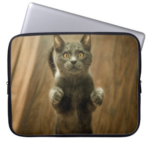 GRAY CAT STANDING IN TWO FEET LAPTOP SLEEVE