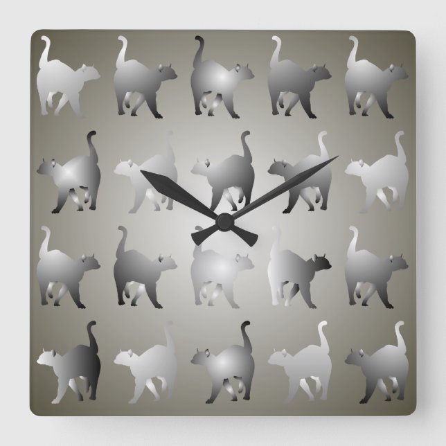 Gray Cats Pattern Square Wall Clock (Front)