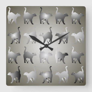 Gray Cats Pattern Square Wall Clock