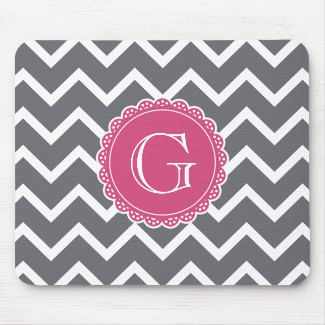 Gray Chevron Pink Monogram Mouse Mat (Front)