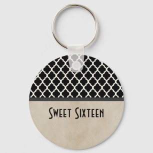 Gray Chic Quatrefoil Sweet 16 Keychain
