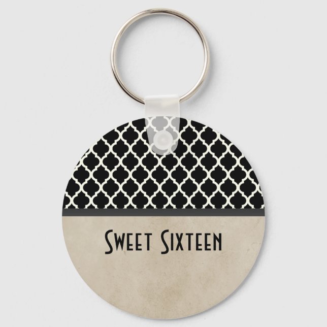 Gray Chic Quatrefoil Sweet 16 Keychain (Front)