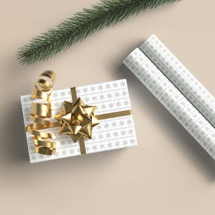 Gray Christmas Snowflakes Pattern White Background Wrapping Paper