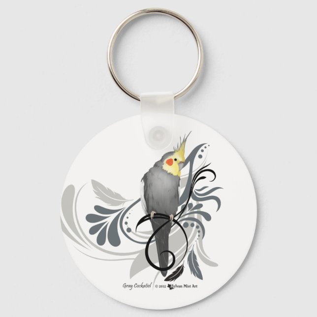 Gray Cockatiel Key Ring (Front)