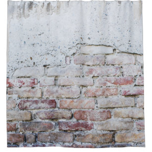 Gray concrete bricks wall shower curtain