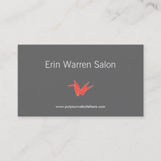 GRAY & CORAL ORIGAMI CRANE Business Card (Front)