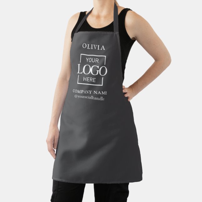 Gray Custom Business Logo & Employee Name Branded Apron (Insitu)