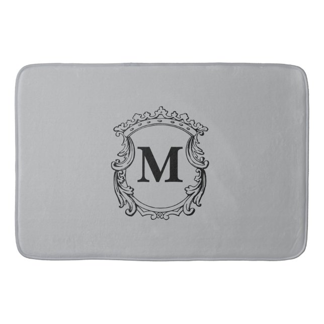 Gray Custom Monogram Crest Bath Mat (Front)