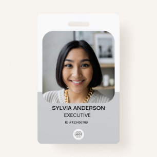 Gray Custom Photo Employee ID Logo QR Code ID Badge
