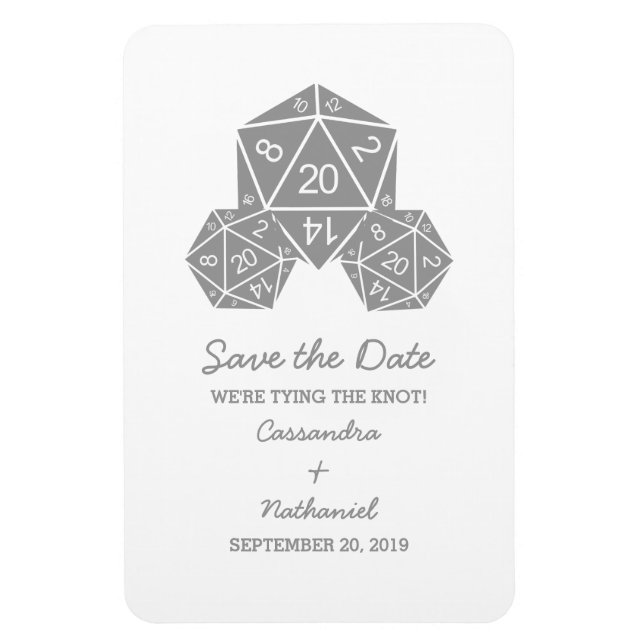 Gray D20 Dice Save the Date Magnet (Vertical)