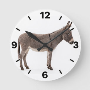 Gray Donkey Farm Animal Countryside Rustic Decor Round Clock