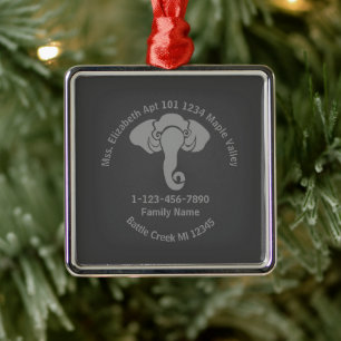 Gray Elephant  Family Home Address Republican  Metal Tree Decoration
