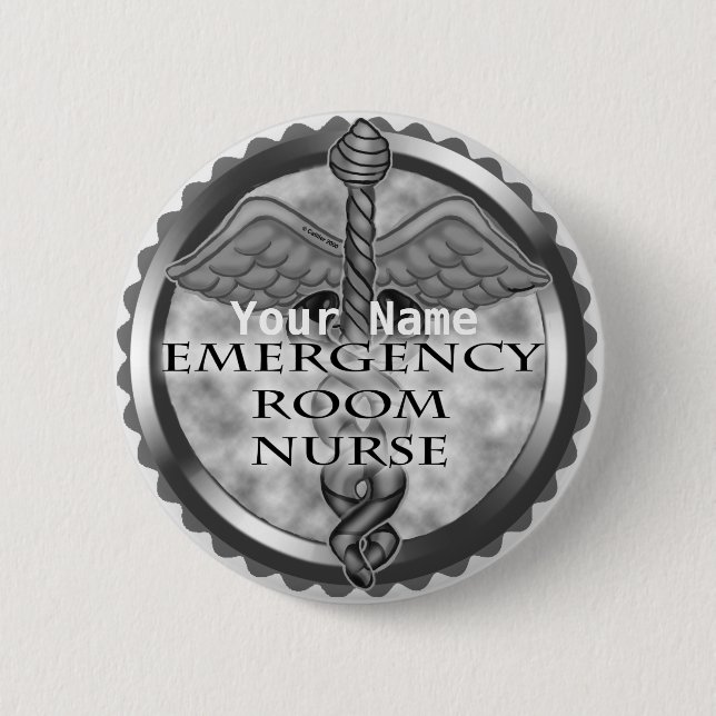 Gray ER Nurse custom name button (Front)
