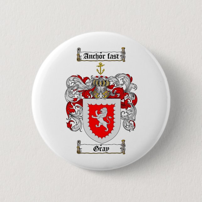 GRAY FAMILY CREST -  GRAY COAT OF ARMS 6 CM ROUND BADGE (Front)