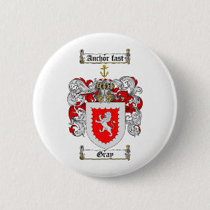 GRAY FAMILY CREST -  GRAY COAT OF ARMS 6 CM ROUND BADGE