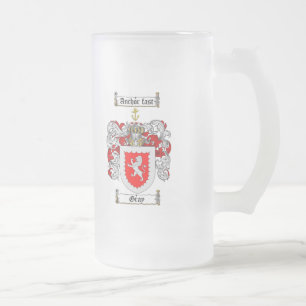 GRAY FAMILY CREST - GRAY COAT OF ARMS FROSTED GLASS BEER MUG