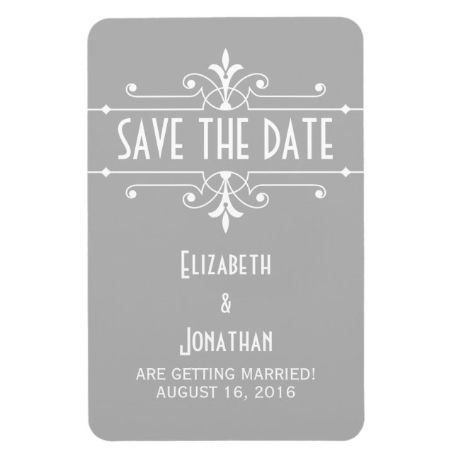 Gray Fancy Ornamental Save the Date Magnet (Vertical)