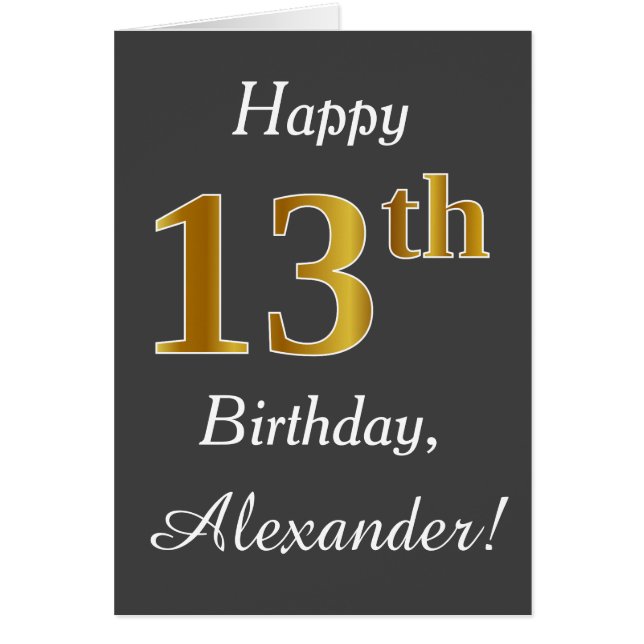 Gray, Faux Gold 13th Birthday + Custom Name (Front)