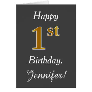 Gray, Faux Gold 1st Birthday + Custom Name