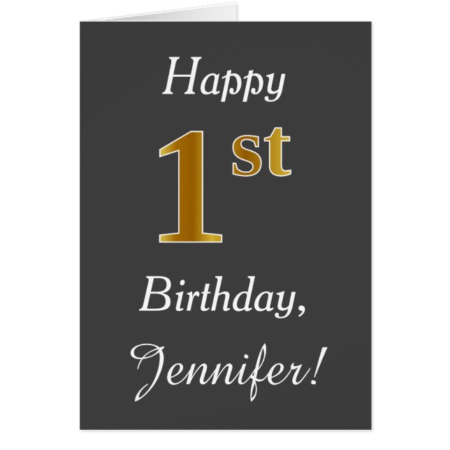 Gray, Faux Gold 1st Birthday + Custom Name (Front)