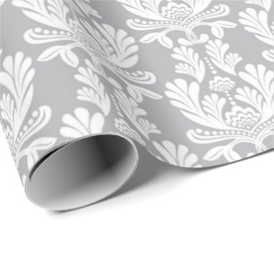 Gray Floral Baroque Girlande Marie Antoinette Wrapping Paper