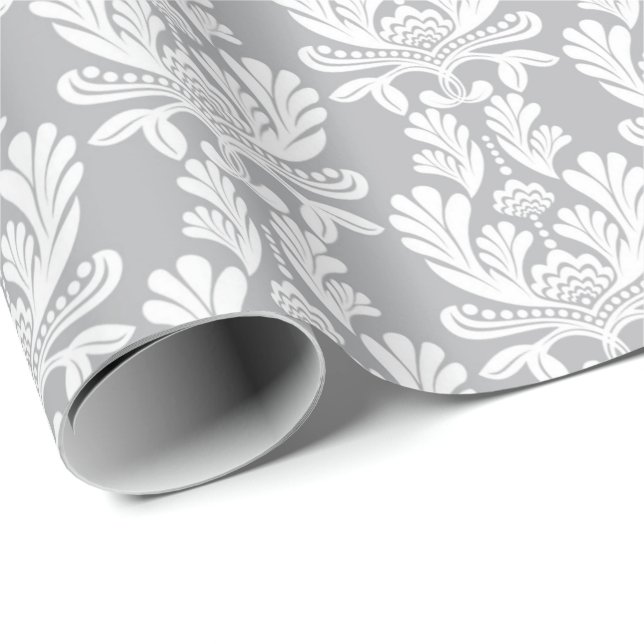 Gray Floral Baroque Girlande Marie Antoinette Wrapping Paper (Roll Corner)