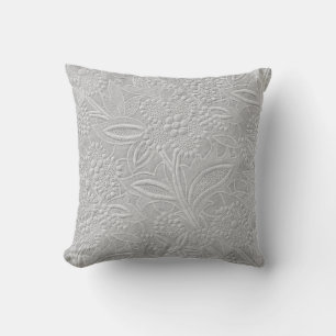 Gray Floral Embossed Look Cushion