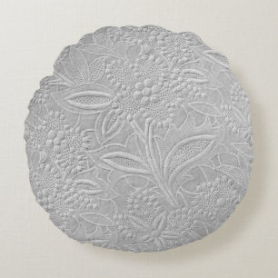 Gray Floral Embossed Look Round Cushion