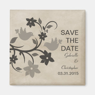 Gray Floral Lovebirds Save the Date Magnet