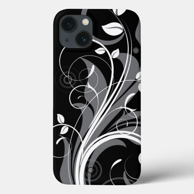 Gray Floral Pattern on Black Case-Mate iPhone Case (Back)