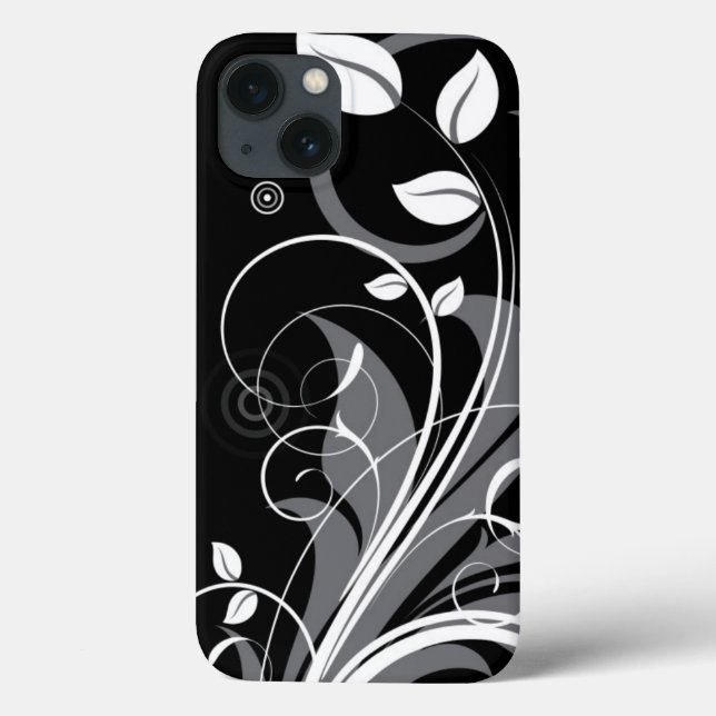 Gray Floral Pattern on Black Case-Mate iPhone Case (Back)