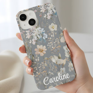 Gray Floral Personalized  iPhone 14 Case