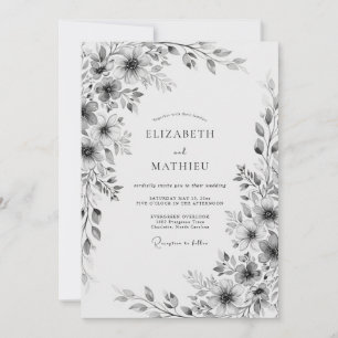 Gray Floral Wedding Invitation