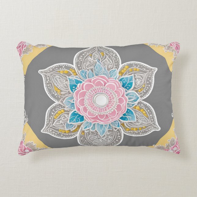 Gray Floreal Lace AI art Decorative Cushion (Front)