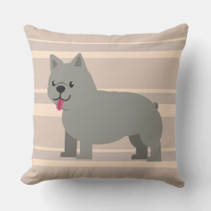 Gray French Bulldog, Beige Striped Cushion