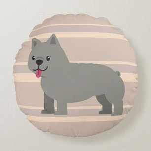 Gray French Bulldog, Beige Striped Round Cushion