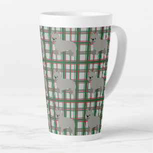 Gray French Bulldog, Christmas Plaid Latte Mug