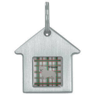 Gray French Bulldog, Christmas Plaid Pet ID Tag