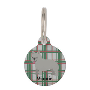 Gray French Bulldog, Christmas Plaid Pet Tag