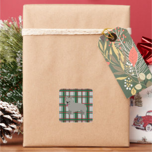Gray French Bulldog, Christmas Plaid Square Sticker