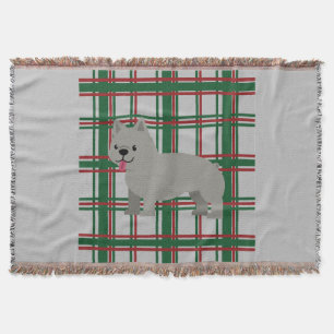Gray French Bulldog, Christmas Plaid Throw Blanket