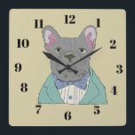 Gray French Bulldog Square Wall Clock<br><div class="desc">gray french bulldog,  french bulldog,  frenchie,  gray frenchie,  formal attire,  formal,  victorian,  animal style,  contemporary,  anthropomorphism,  zoomorphic, </div>
