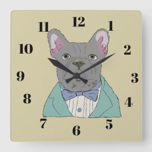 Gray French Bulldog Square Wall Clock