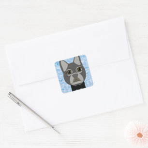 Gray French Bulldog, watercolor blue Square Sticker
