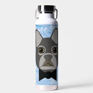 Gray French Bulldog, watercolor blue Water Bottle
