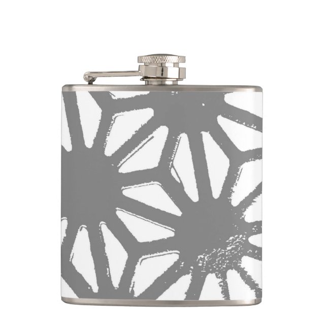 Gray geometric pattern hip flask (Front)