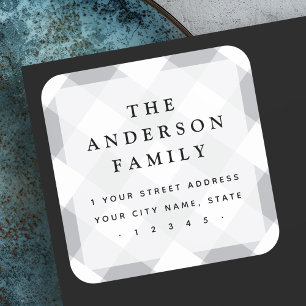 Gray gingham checkers elegant return address square sticker